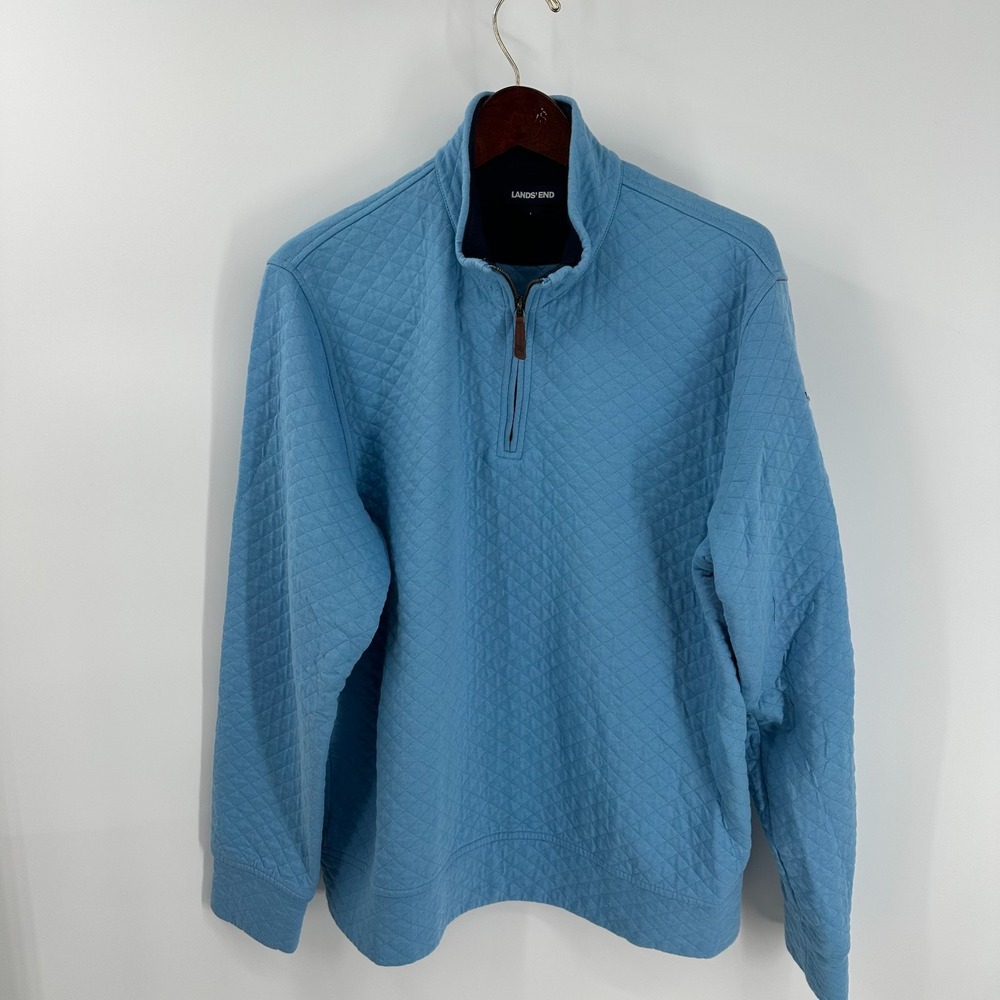Lands' End Winter Wear Quilted Quarter-Zip Pullover Sweatshirt Light Blue Size L